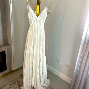 White Lace Backless Dress by Olivaceuous